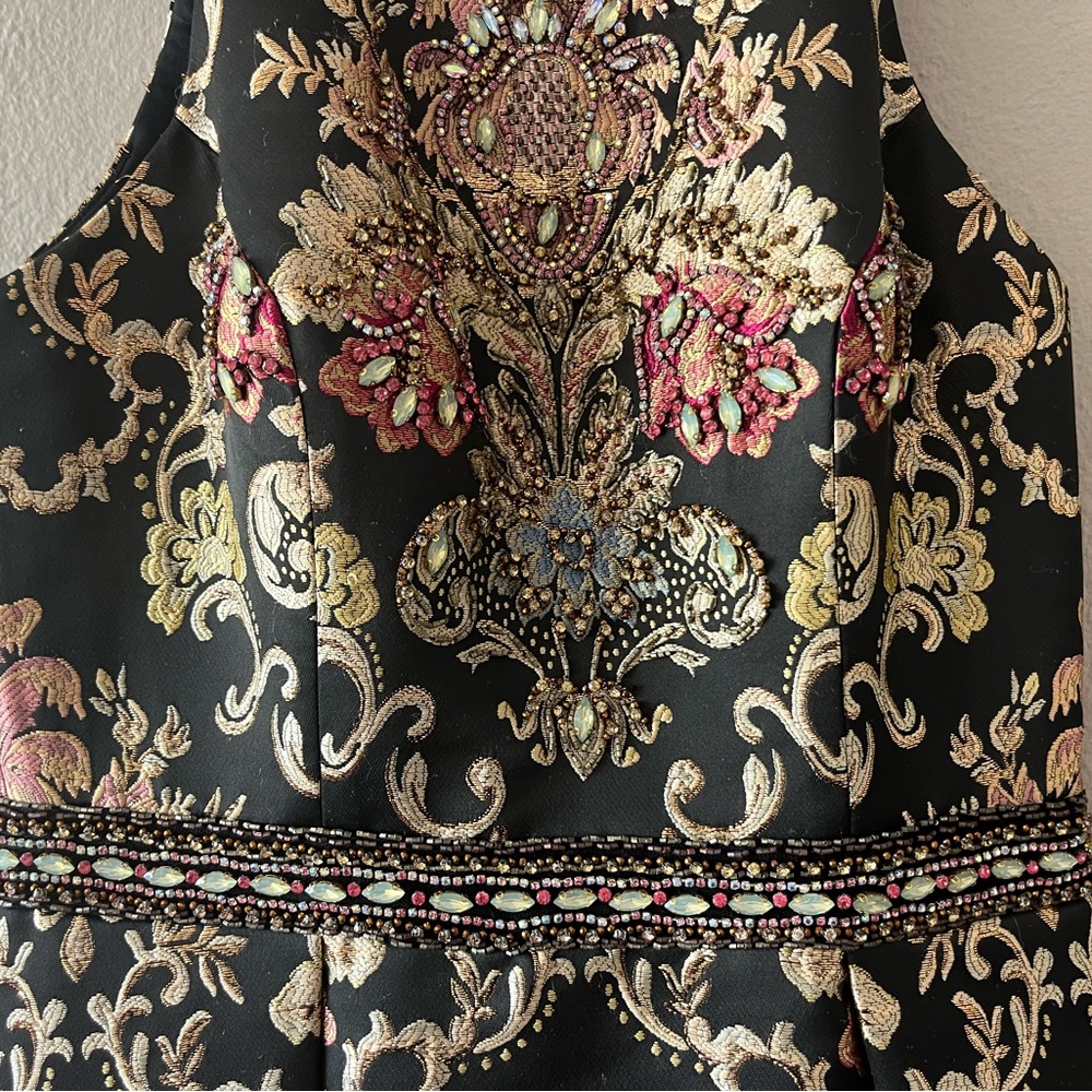 Jovani Ornate Beaded Black and Gold Halter Prom Dress - Picture 3 of 16